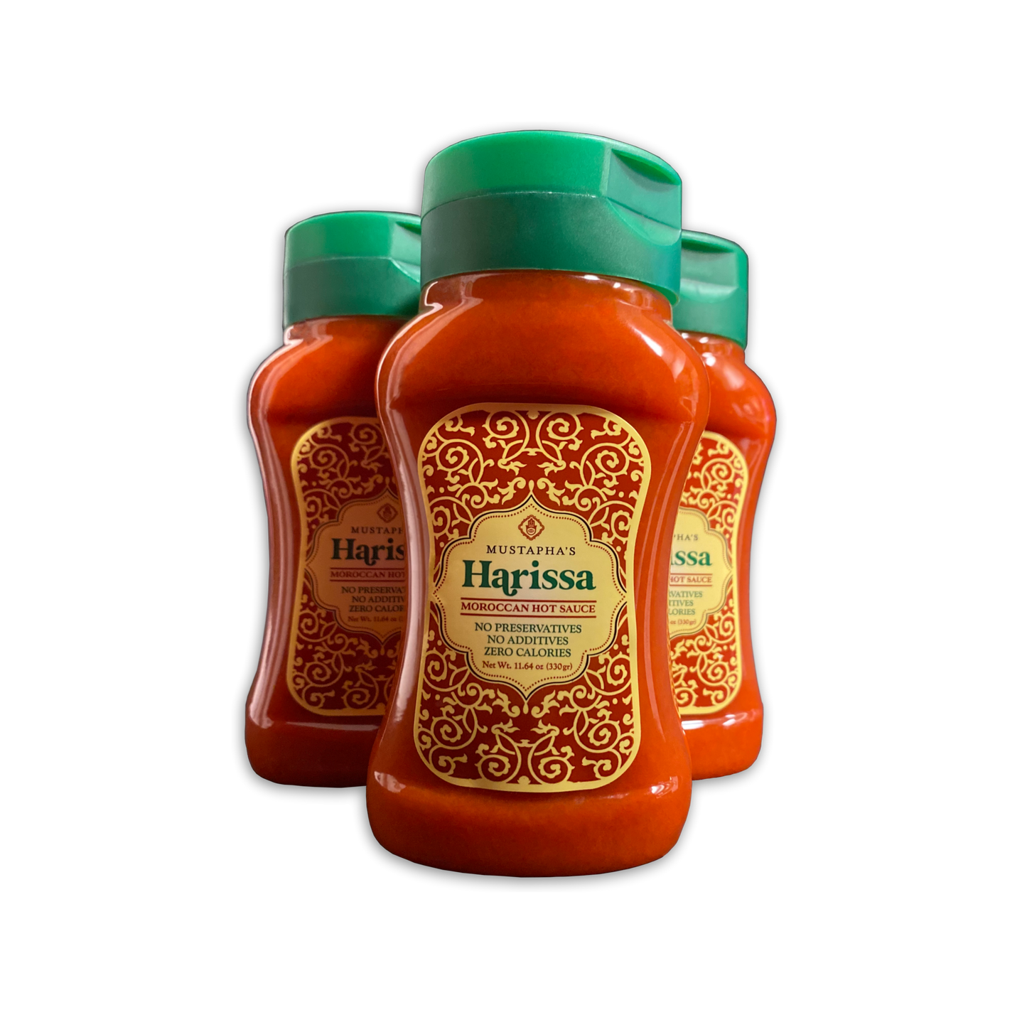 Photo of Mustapha's Harissa front label- Moroccan Hot Sauce | Spicy Chili Paste, 11.64 oz Bottles (3-Pack)