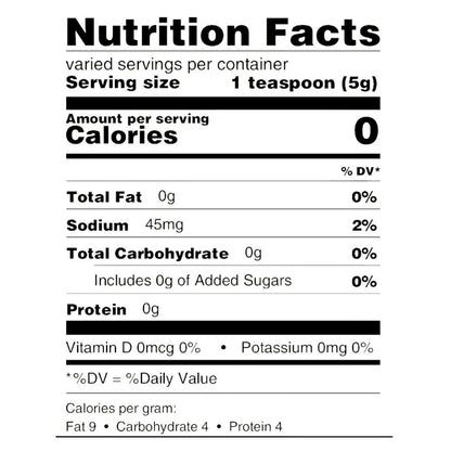 Photo of the nutritional facts of Mustaphas Harissa Hot sauce showing zero calories, low sodium levels and zero carbohydrates.